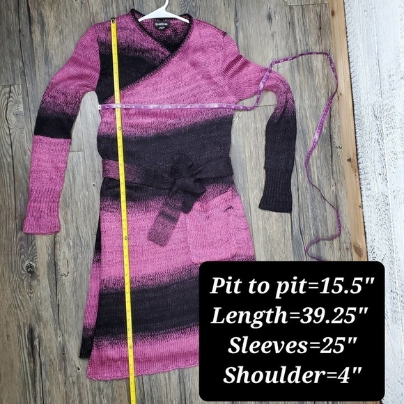 Bebe Removable Belted Black Fuschia Long Duster Cardigan Sweater Size Small - Picture 13 of 13